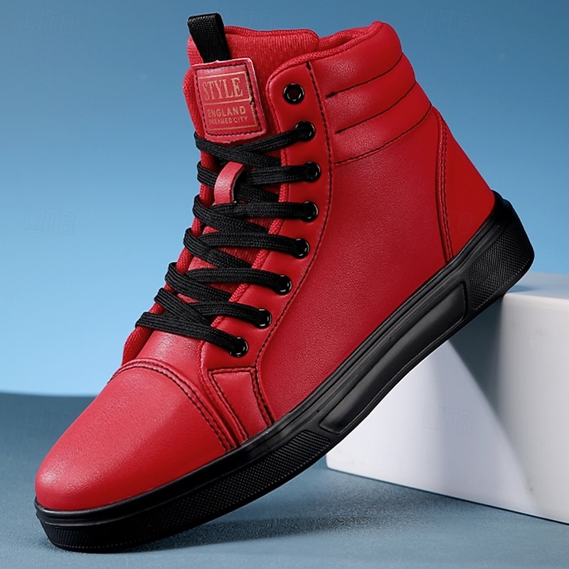 Men's Green Faux Leather High-Top Sneakers with Black Sole, Fashion Lace-Up Casual Shoes for Streetwear, Parties and Daily Wear 2025 - $46.99 –P2