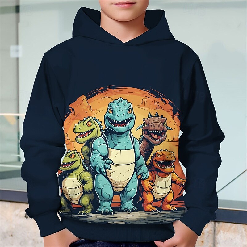 Pojkar 3D Dinosaurie Huvtröja Långärmad Vår Höst Mode Streetwear Barn 4-12 år Huva Utomhus Ledigt Dagligen Normal 2025 - $18.99 –P3
