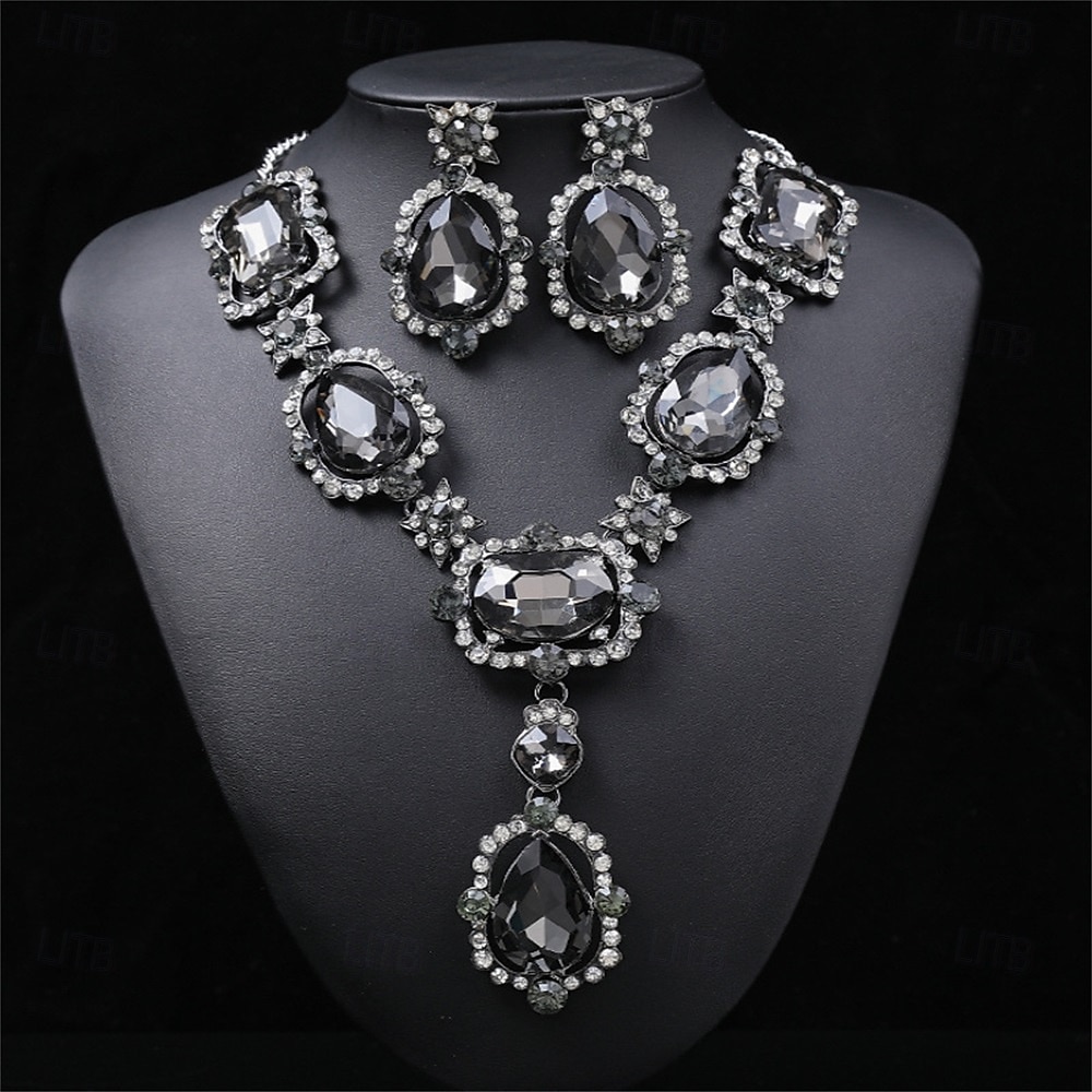 Sieradenset 2 Kromi 1 Ketting Oorbellen Dames Elegant Vintage Modieus Vintagestijl Klassiek Sieraden set Voor Bruiloft Feest Bruiloft gast 2025 - $29.99 –P5