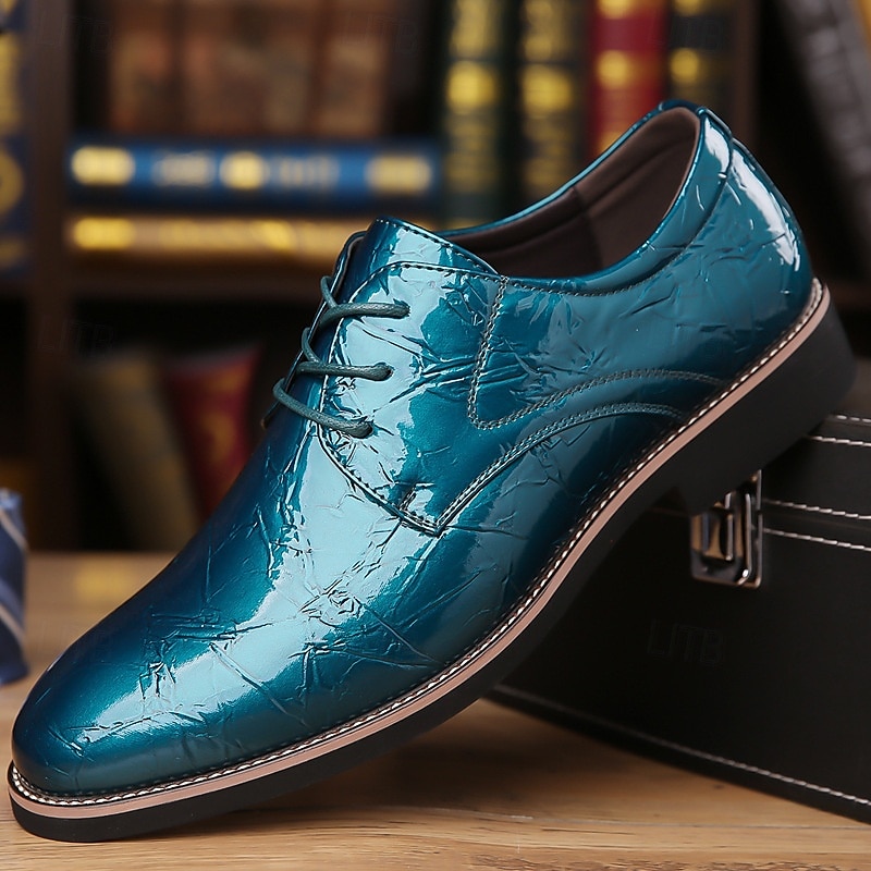 sapatos sociais masculinos de verniz azul-petróleo brilhante com cadarço – calçados formais elegantes para casamentos e eventos empresariais de 2026 por $46.99 –P5