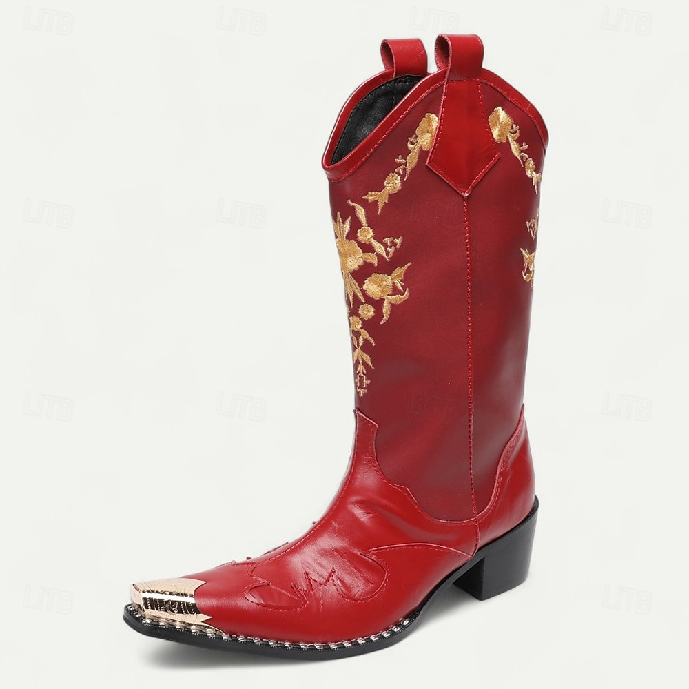 férfi piros hímzett western csizma – merész cowboy csizmák zenei fesztiválokra, vidéki esküvőkre és rodeóbemutatókra 2025 - $199.99 –P2