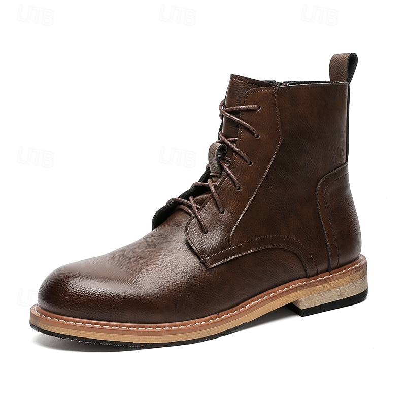 Bottines à lacets en similicuir marron pour homme, chaussures d'extérieur décontractées classiques pour le travail et le quotidien de 2025 ? $59.99 –P3