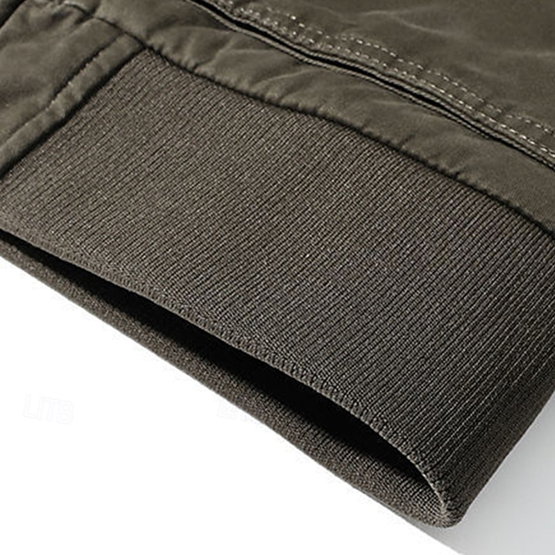 Men's Winter Jacket Bomber Jacket Fleece Jacket Vacation Daily Thermal Warm Pocket Fleece Winter Plain Fashion Streetwear Lapel Regular Black Khaki Army Green Jacket 2026 - $57.99 –P10