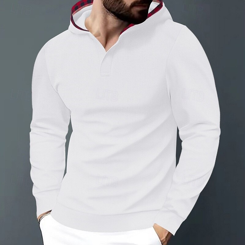 Homens Moletom Moletons Waffle Moletom com capuz Preto Branco Azul Real Cáqui Cinzento Com Capuz Tecido Textura Desportos e Ar livre Casual Diário Roupa de rua Legal Roupa de Esporte Primavera de 2025 por $23.99 –P2