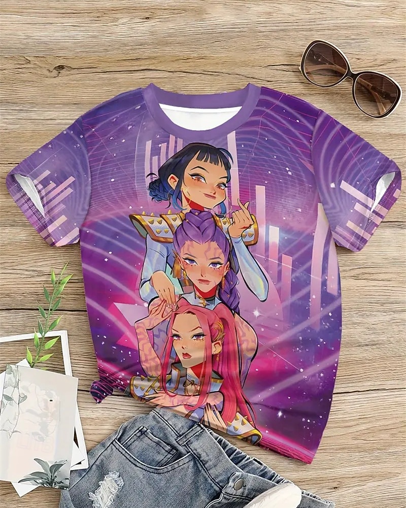 K-Pop Demon Hunter, trendiges Anime-T-Shirt für Mädchen im Sommer, kurzärmelig, atmungsaktiv und bequem, bedrucktes Kindermode-T-Shirt, Freizeitkleidung, verspielter Stil, süßes Design, lustige 2025 - $11.99 –P3