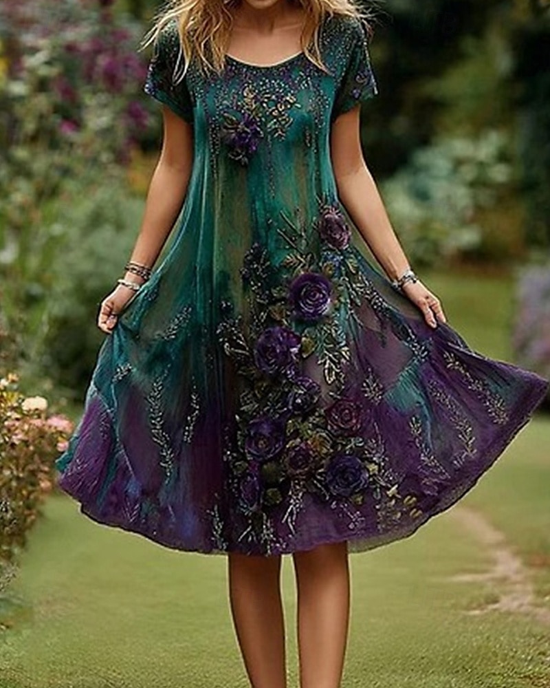 Pentru femei Rochii Midi Rochie casual Rochie de vară Modă În aer liber Petrecere Concediu Fit regulat Floare Manșon scurt Stil Nautic Trifoi Vară 2025 - $27.99 –P1
