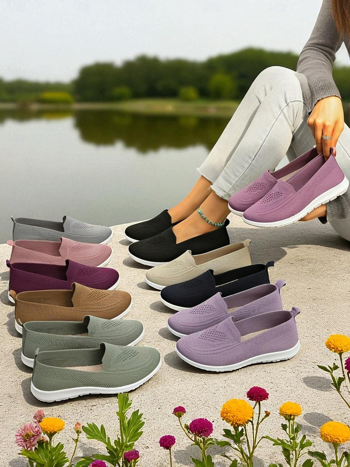 wygodne, wsuwane buty do chodzenia, lekkie, oddychające, dzianinowe płaskie buty do podróży, zakupów i noszenia na co dzień 2026 - $24.99 –P2