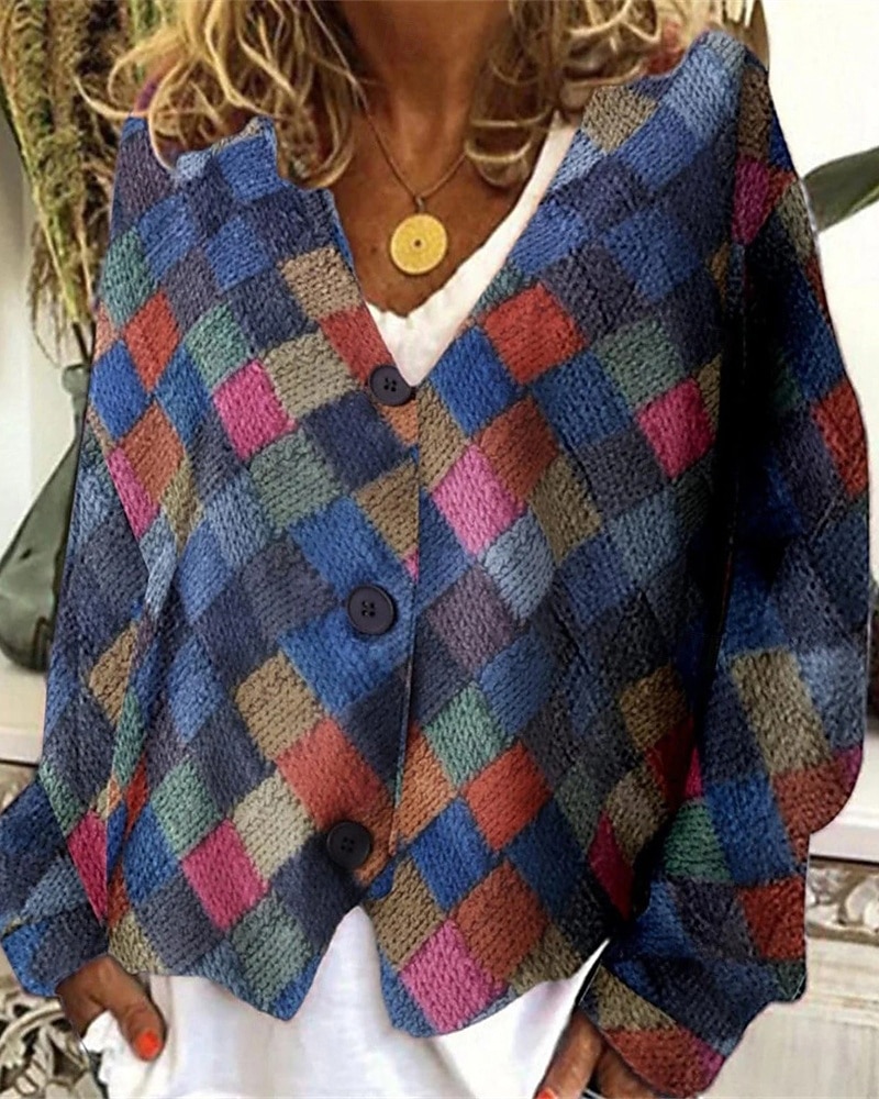 Damen Mantel Freizeitjacke Warm Bequem Druck Mode Modern Lässig Blumen Ausgehen Wochenende Einreihig Regulär V Ausschnitt Normale Passform Langarm Oberbekleidung Weiß Blau Purpur Herbst Winter 2025 - $22.99 –P4