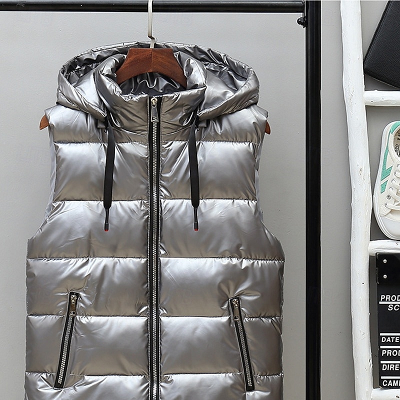 Per uomo Gilet imbottito Gilet Vacanza Quotidiano Data Moda Casual Autunno & Inverno Tasca Nylon Caldo Confortevole Tinta unica Cerniera Con Cappuccio Vestibilità regolare Argento Nero Rosso Argento del 2026 a $34.99 –P14