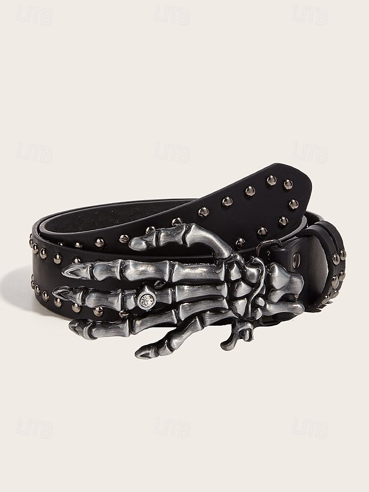 Ceinture gothique squelette pour femme, style punk rock, en similicuir clouté, avec boucle tête de mort, idéale pour les soirées costumées, les cosplay et les boîtes de nuit. de 2025 ? $14.99 –P3