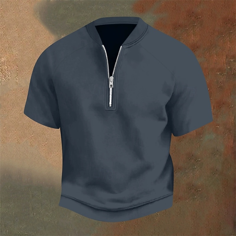 Homme Polo Polo quart de zip Tenue quotidienne Date Zip quart Manche Courte Mode Basique Uni Fermeture éclair Été Coupe régulière Jaune clair Noir Jaune bleu marine Violet Orange Polo de 2025 ? $20.99 –P7