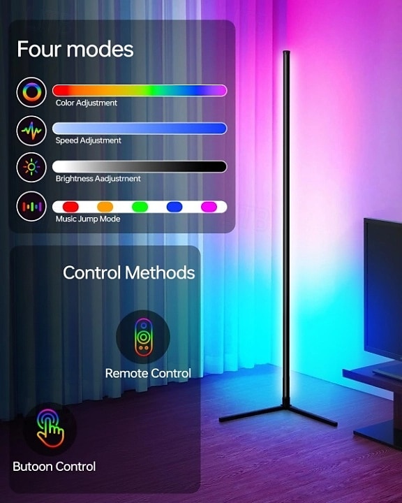 Luminária de canto de chão, pacote com 1, luminária de canto LED RGB com controle remoto, luz ambiente que muda de cor com 16 milhões de cores DIY para quarto, sala de estar e sala de jogos de 2025 por $62.99 –P7