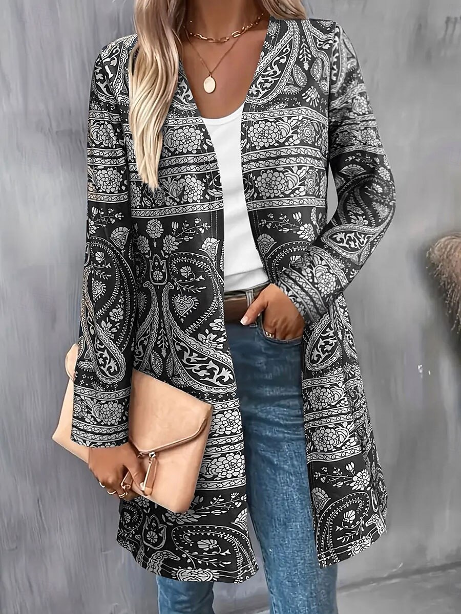 Femmes Manteau d'Hiver Trench Léger Confortable Imprimé Front ouvert ancien Mode Occasionnel Fleuri Vacances Occasionnel Long Sans Col Coupe régulière manche longue Vêtements d'extérieur Bleu Violet de 2025 ? $19.99 –P5