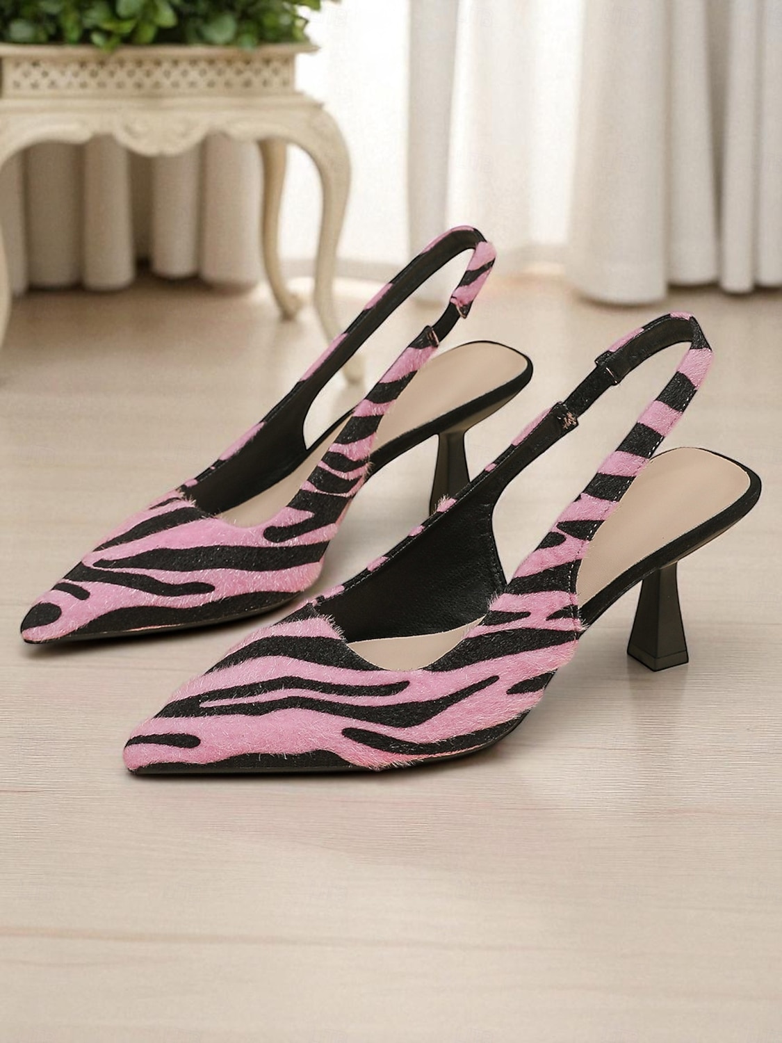 Women's Zebra Print Faux Fur Slingback Kitten Heels – Trendy Pointed Toe Dress Shoes for Daily Fashion, Work and Casual Chic Outfits 2025 - $34.99 –P6