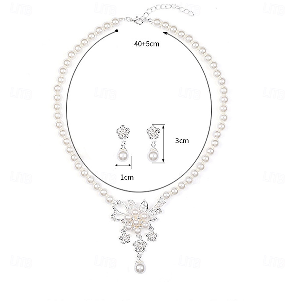 Conjunto de Jóias 2 Pérola Pérola cromada Brincos Colares Mulheres Elegante Vintage Moda Estilo vintage Clássico Conjunto de jóias Para Casamento Festa Convidado do casamento de 2026 por $16.49 –P7