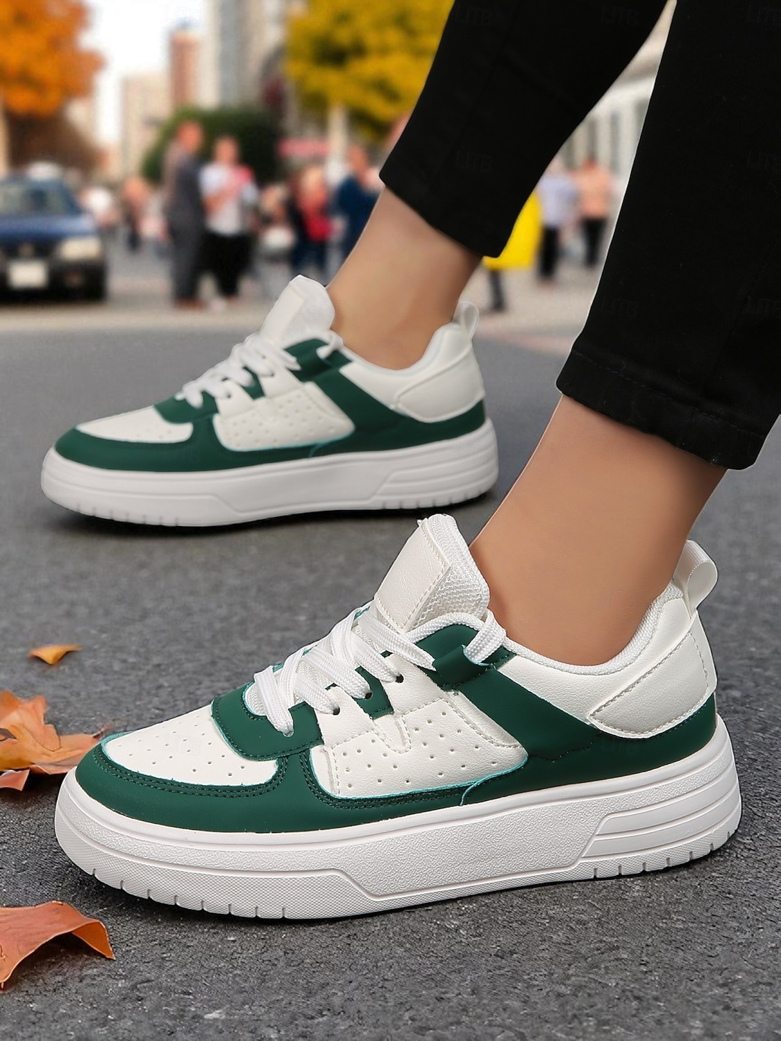 Women's Pink and Black Colorblock Lace-Up Sneakers - Comfortable Faux Leather Platform Walking Shoes for Casual Outfits, Street Style and Autumn Travel 2026 - SGD S$41.7 –P3
