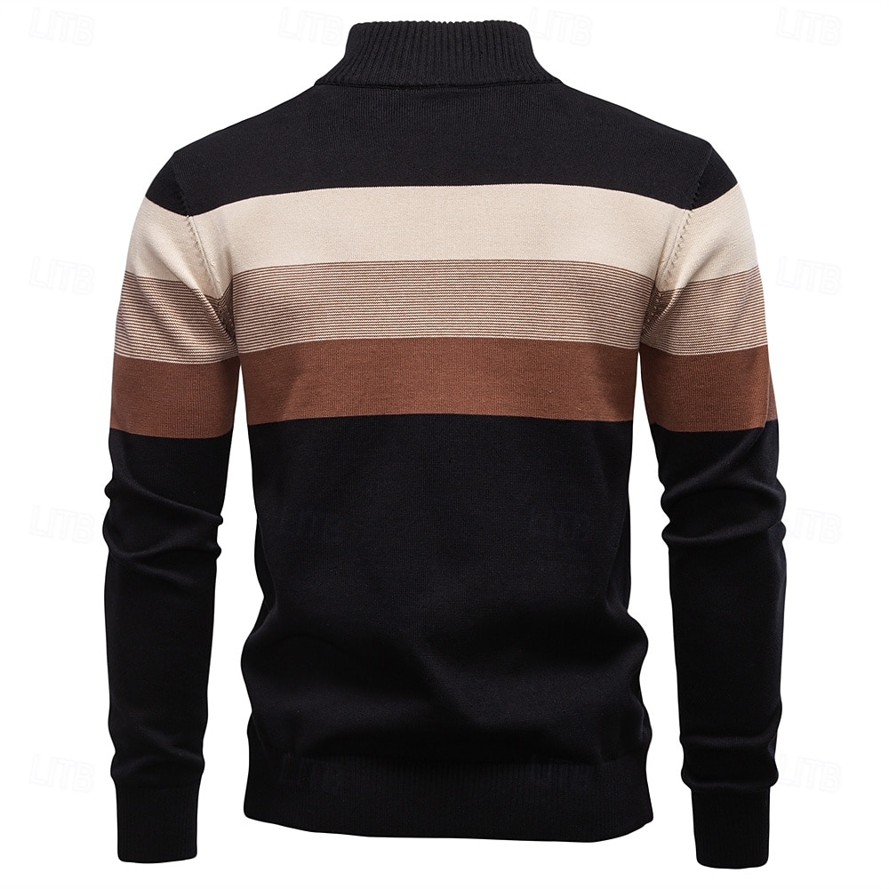 Homme Pull Tricoter Hauts Réguliers Demi-zip Bandes Rayé Col montant ancien Frais École Vacances Vêtement Tenue Printemps Automne Noir Violet S M L de 2025 ? $50.99 –P31