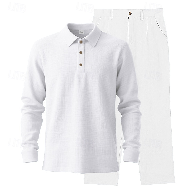 Per uomo Set di biancheria Completi T-shirt Completi camicia e pantaloni Outfit 2 pezzi Manica Lunga Bavero Primavera Autunno Semplice Moda Casual 2 Pezzi Vacanza Abbigliamento quotidiano Uscire Nero del 2025 a $43.99 –P6