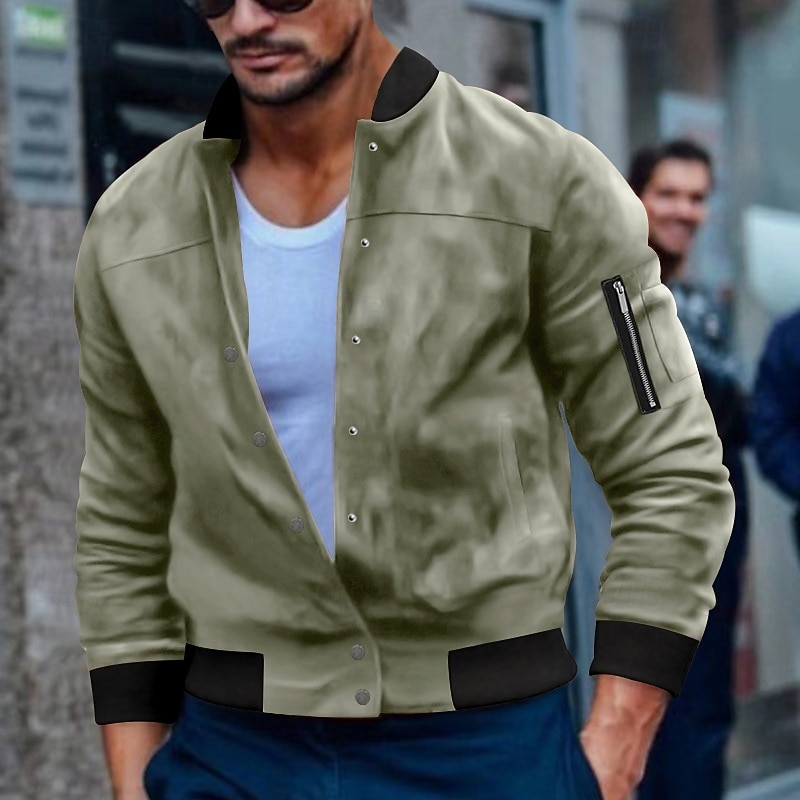 Per uomo Giubbotto bomber Giacca Casual Giacca in camoscio Vacanza Quotidiano Caldo Tasca Autunno Inverno Semplice Moda Classico Collo alla coreana Regolare Nero Rosso Blu marino Marrone Verde Giacca del 2025 a $36.99 –P17