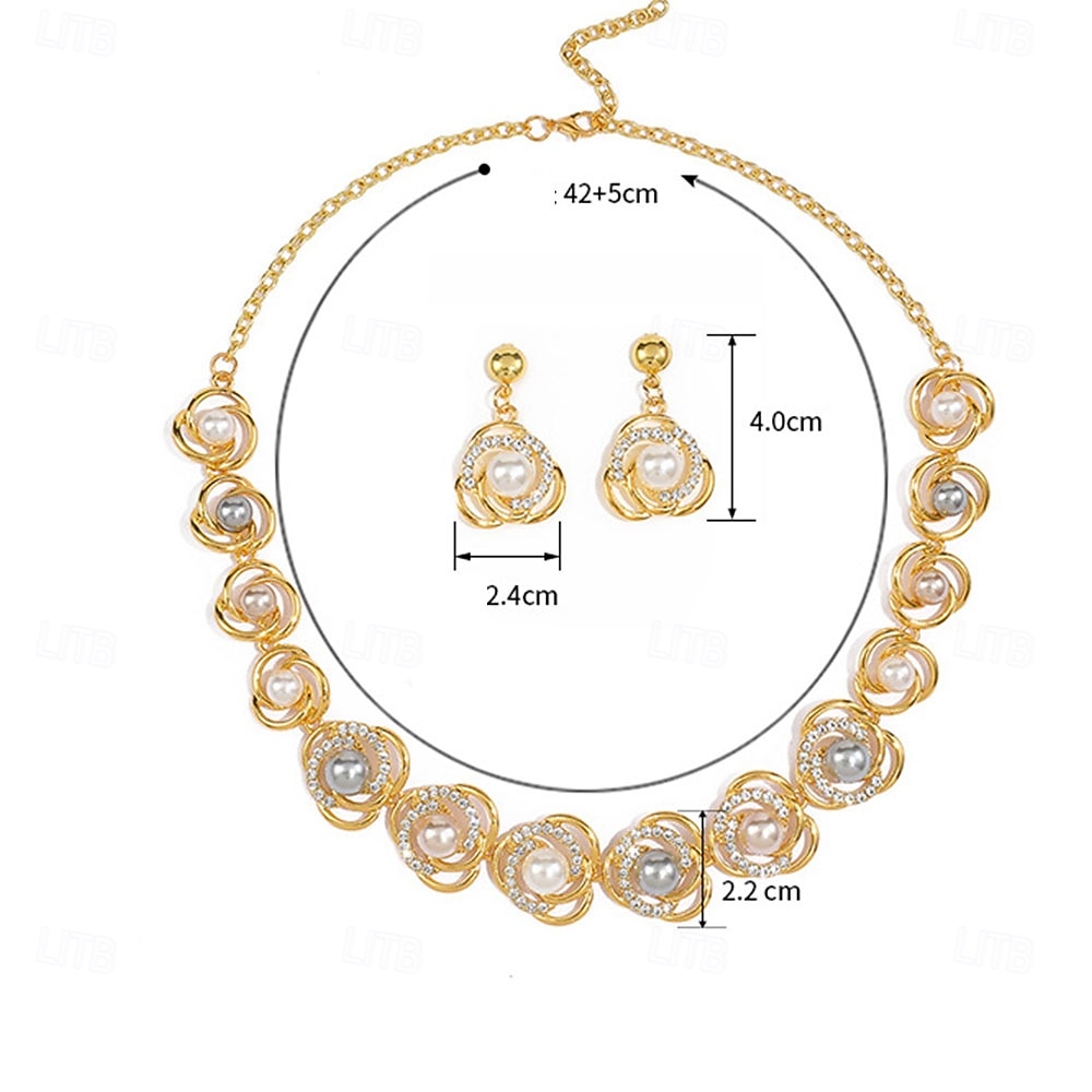 Parure de bijoux 2 Perle Chrome 1 Collier Boucles d'oreilles Femmes Élégant ancien Mode Le style rétro Classique Rond Parure de Bijoux Pour Mariage Soirée robe demoiselle d honneur de 2025 ? $11.99 –P6