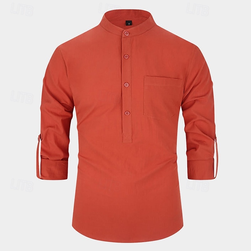 Per uomo Camicia Camicia con colletto alla coreana Camicia popover Camicia casual Nero Bianco Giallo Rosso Blu marino Manica Lunga Semplice Henley Quotidiano Uscire Tasca Frontale Abbigliamento del 2025 a $23.99 –P2