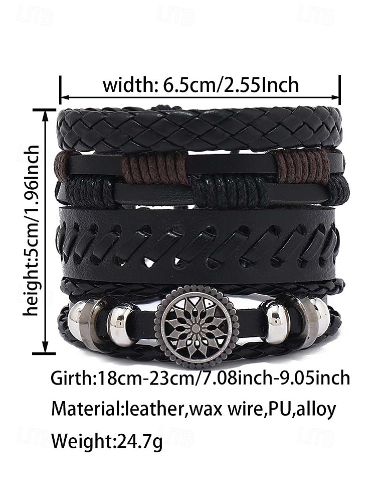 Men's Viking Style Multi-Layer Leather Bracelet Set - Vintage Braided Cuff with Gold Charms, Perfect for Casual Wear, Gifts and Street Style Accessories 2025 - $9.99 –P7