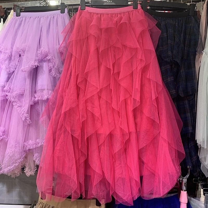 Damen Rock Schwingend Gazeröcke Mode Lässig Maxi Mittlere Hüfthöhe Röcke Einfarbig Unregelmäßiger Saum Mikroelastisch Urlaub Straße Aprikose Schwarz Weiß Rosa Frühling Polyester 2025 - $18.99 –P9
