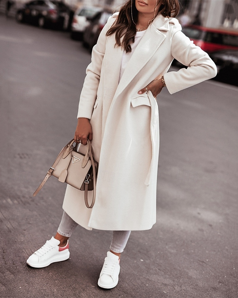 Femmes Manteau Trench Chaud Confortable Avec Poches Mode Moderne Occasionnel Uni Sortir Week-end Simple Boutonnage Long Col Rabattu Coupe régulière manche longue Vêtements d'extérieur Noir Blanche de 2025 ? $33.99 –P10
