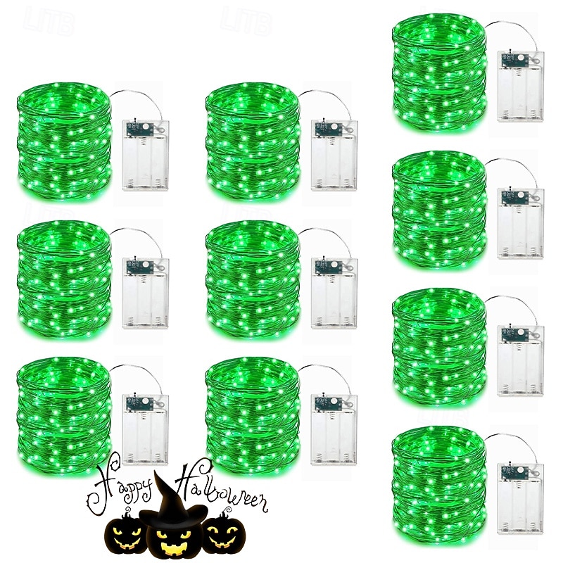 10 pezzi 5m/16,4ft 50 perline a led luci a stringa per Halloween Natale matrimonio San Valentino festa atmosfera interna ed esterna decorazione stringa di luci scatola batteria AAA funzione timer del 2025 a $23.99 –P20