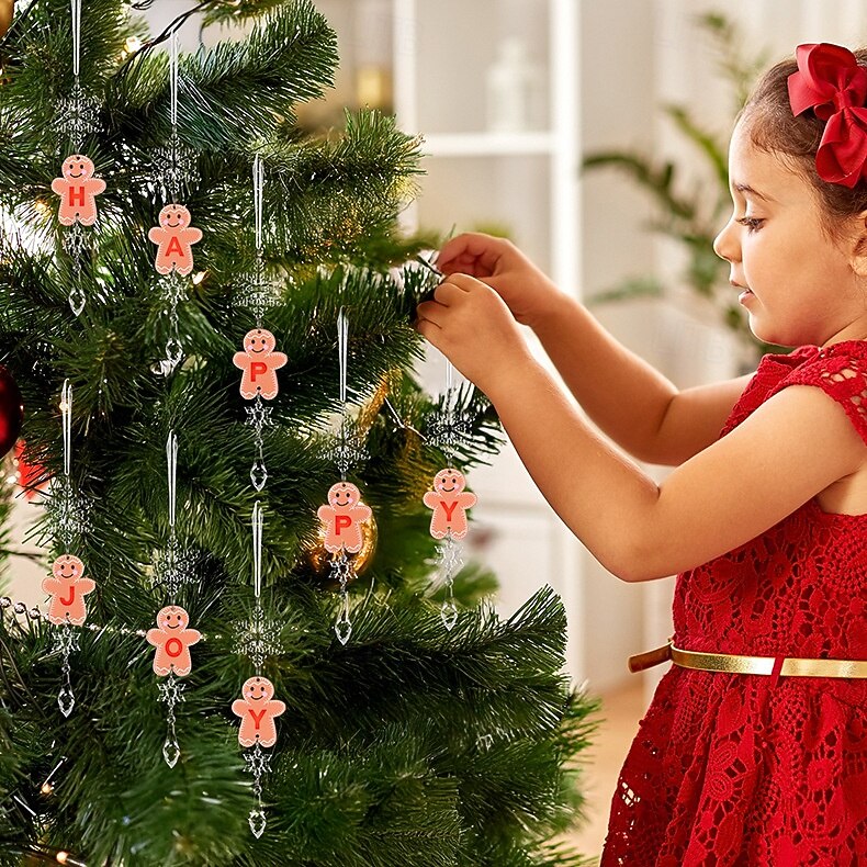 1 stk. juleoppheng i akryl, gjennomsiktig hengende, kreativ pepperkakemann-bokstav DIY-anheng, juletrepynt 2025 - $6.49 –P7