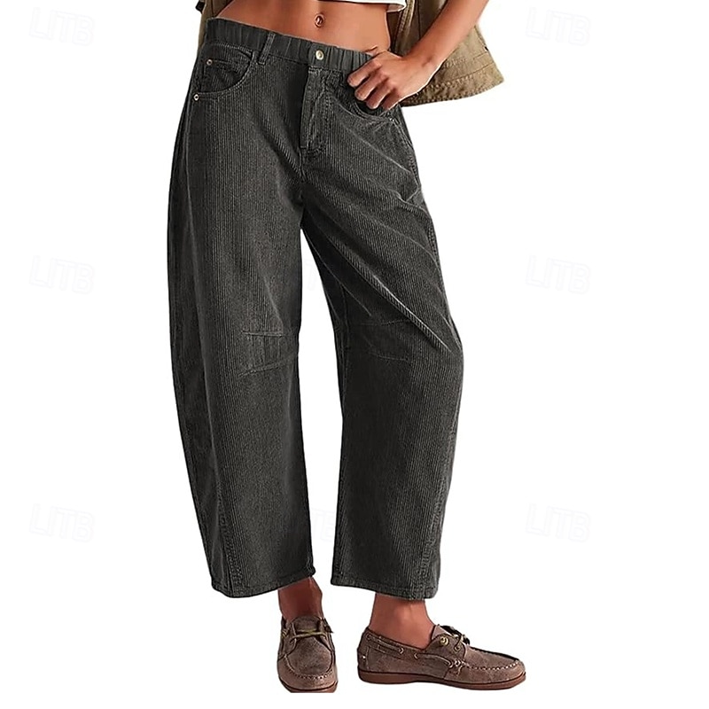 Women's Corduroy Pants Slacks Straight Streetwear Casual Full Length Natural Plain Rivet Zipper Comfortable Street Holiday Daily Wear Black Pink Dark Gray Green Fall Regular Fit 2026 - $26.99 –P5