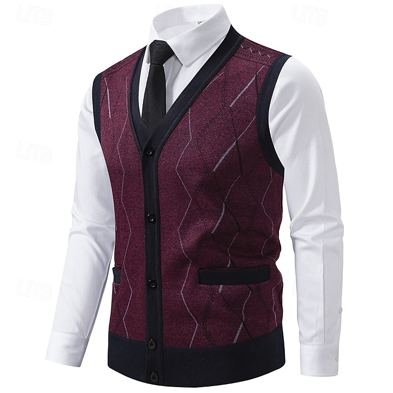 Herren Pullover Pullunder Kleid Pullover Strickjacke Strickpullover Gerippt Stricken Normale Oberteile Gestrickt Gerippt Geometrisch V Ausschnitt Mode Schals Geschäft Lässig Bekleidung Herbst Winter 2026 - $26.99 –P3