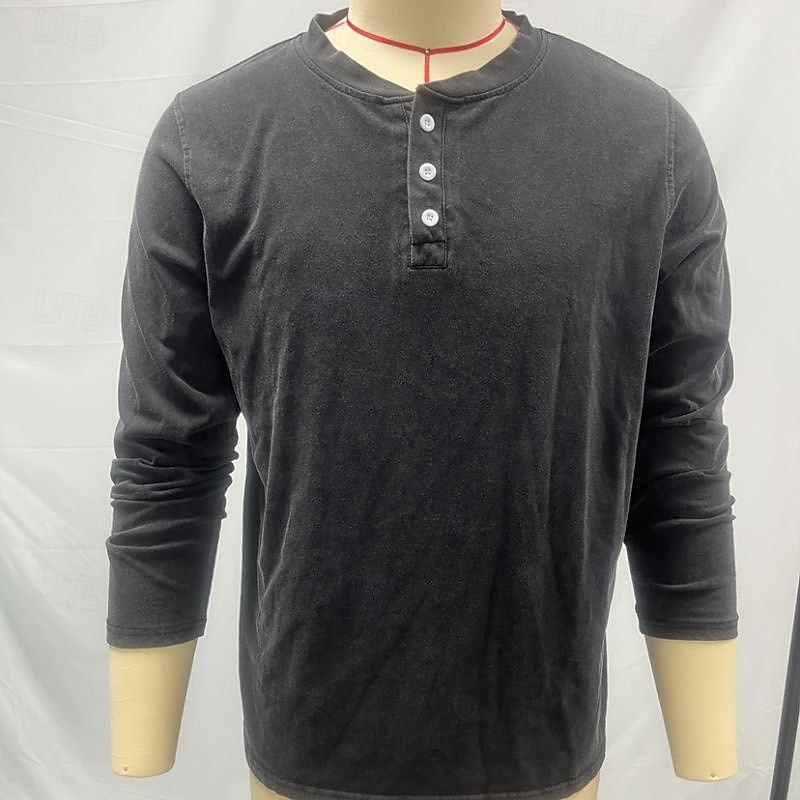 Herren Henley Hemd T-Shirt Langarmshirt Langarm Henley Herbst Winter Retro Mode Designer Nostalgisch Mode Jahrgang Urlaub Straße Ausgehen Marineblau Schwarz Hellgrün Top T-Shirt für Herren 2025 - $29.99 –P1