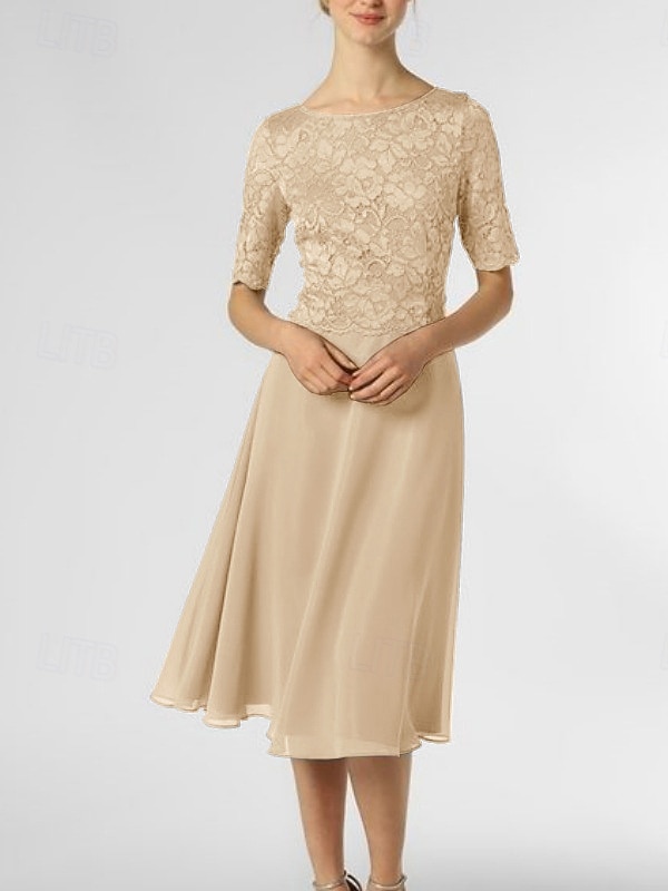 A-line šaty matky nevěsty svatební host elegantní drobné výstřih do lodi délka po kolena chiffon poloviční rukáv s plisováním jednobarevné bez vlastního měření 2025 - $129.99 –P6