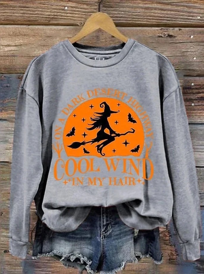 Pull Sweat à Capuche Femme Halloween Graphique Sorcière Crâne Mode Décontracté Manches Longues Col Rond Tops Classiques Quotidiens Casual Imprimé Noir Violet Orange Vert Gris Automne Hiver de 2025 ? $24.99 –P2