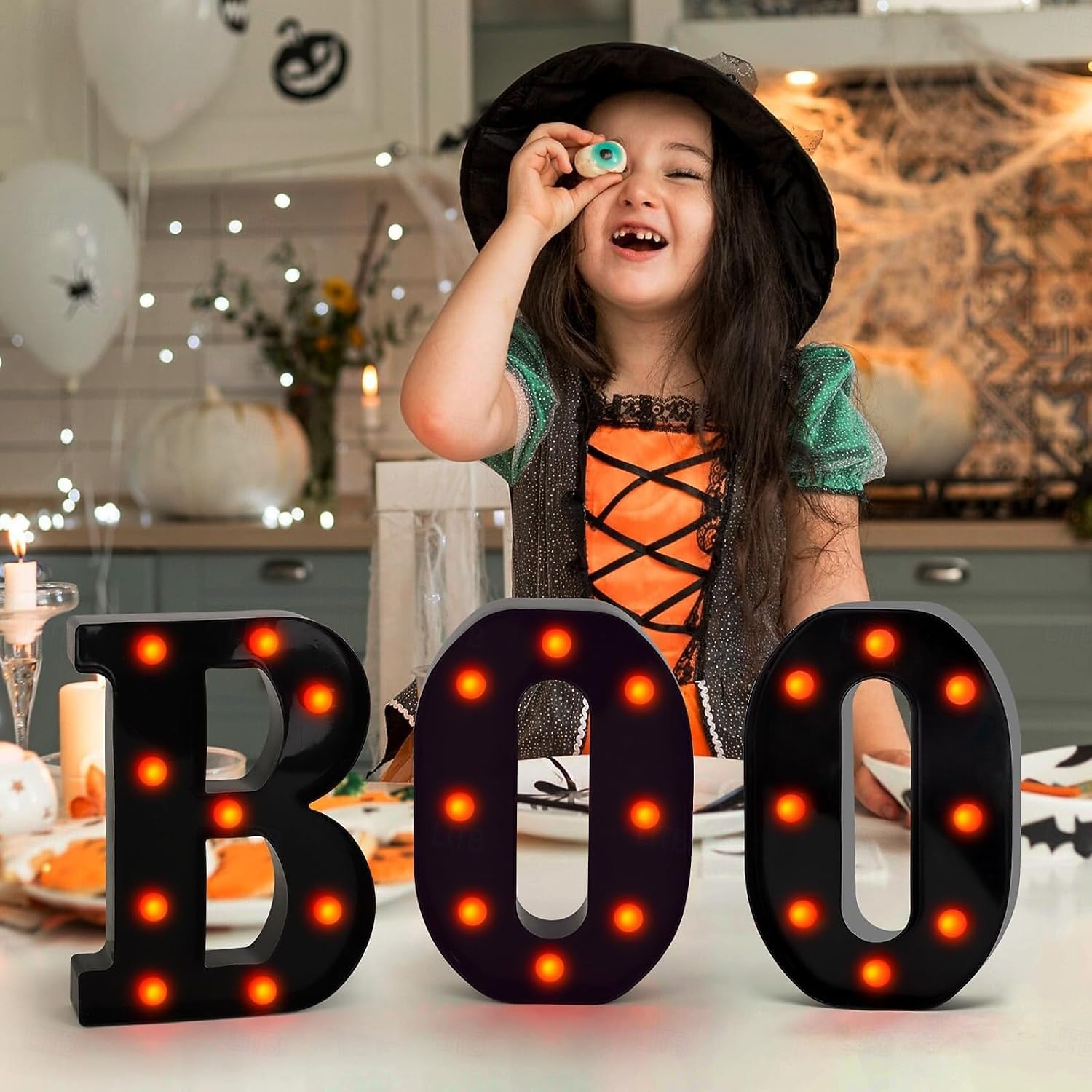 Lumini de Halloween cu litere, lumini luminoase în formă de boo, decor, lumini, ornamente pentru birou, fantomă, festival, atmosferă interioară, aspect 2025 - $21.99 –P5
