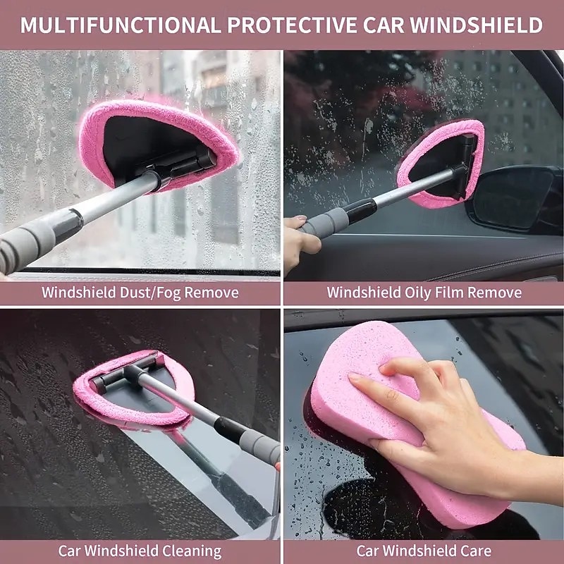 Ferramenta de limpeza de para-brisas de microfibra 5 em 1 para carro, cabo extensível com 4 almofadas reutilizáveis, limpador de vidros automotivos para janelas internas e externas de 2025 por $17.99 –P3