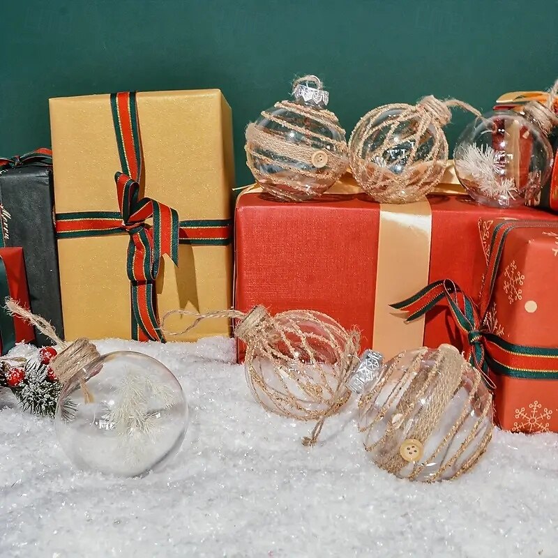 Juego de 6 adornos navideños transparentes con hilo para mascotas, bolas envueltas en flores secas, adornos navideños transparentes para bricolaje, para decoración de fiestas en el hogar. 2025 - $17.49 –P5