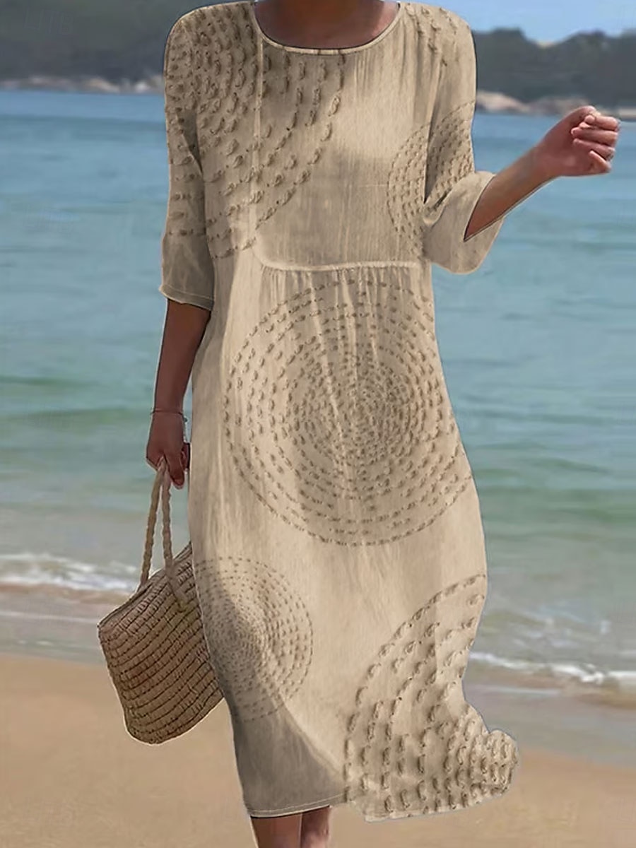 Rochie Maxi pentru Femei Kaftan cu Mâneci 3/4 Guler Rotund Rochie Casual Rochie A Line Rochie Boho Croi Normal Grafic Abstract Alb Albastru Verde Khaki Primăvară Toamnă 2025 - $41.99 –P2