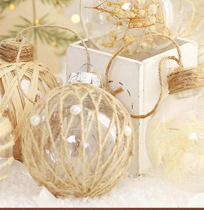 Juego de 6 adornos navideños transparentes con hilo para mascotas, bolas envueltas en flores secas, adornos navideños transparentes para bricolaje, para decoración de fiestas en el hogar. 2025 - $17.49 –P7