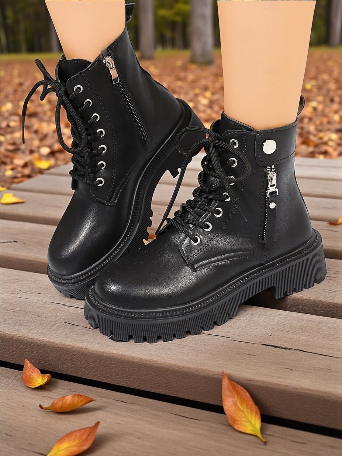 botas de combate femininas com cadarço - botas de cano curto com sola grossa, zíper lateral e detalhe de tira para roupas urbanas de rua e moda casual de 2025 por $26.99 –P2