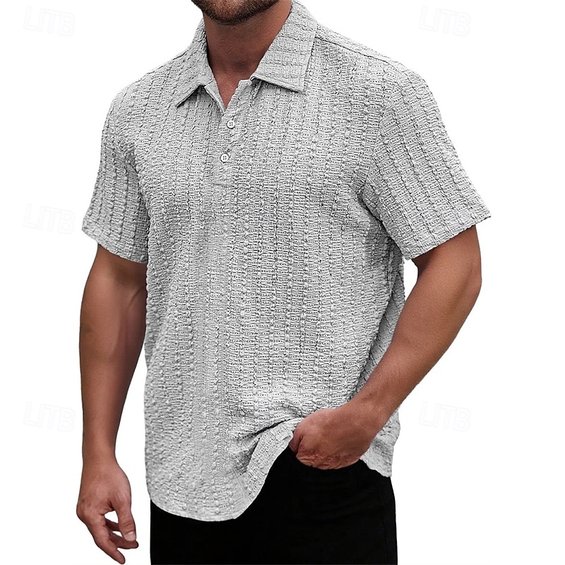 Men's Golf Shirt Golf Polos Shirts Work Casual Lapel Short Sleeve Basic Modern Plain Jacquard Buttons Summer Spring Regular Fit Wine Black Light Green Navy Blue Sky Blue Purple Golf Shirt 2025 - $23.99 –P2