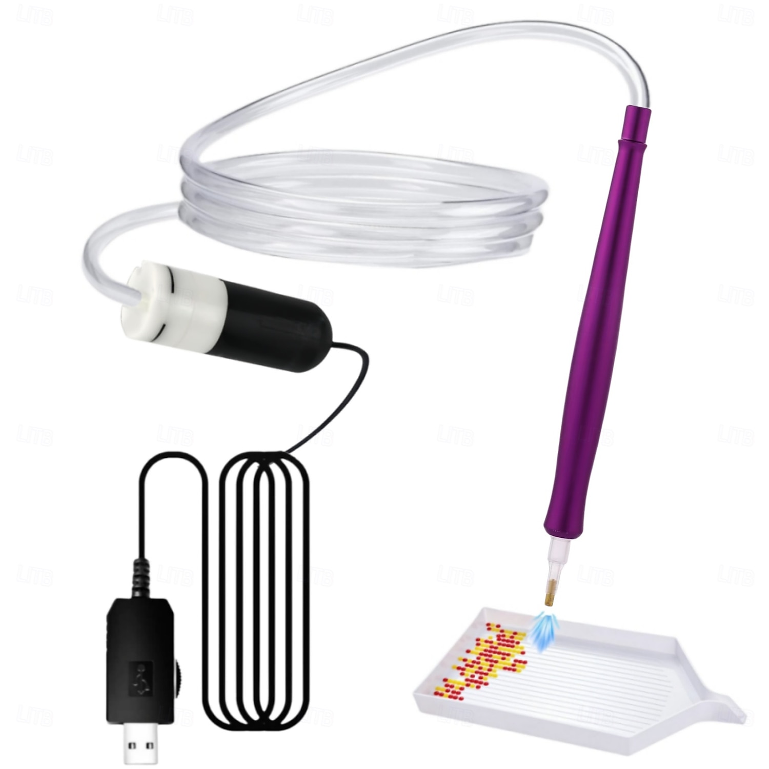 USB-virtalähteellä varustettu sähköinen timanttimaalauskynä, jossa on tyhjiösäilytysalusta, ergonominen kahva, säädettävät asetukset ja moniväriset harjaspäät kestävään ja vakaaseen askarteluun, 2026 - $30.99 –P4