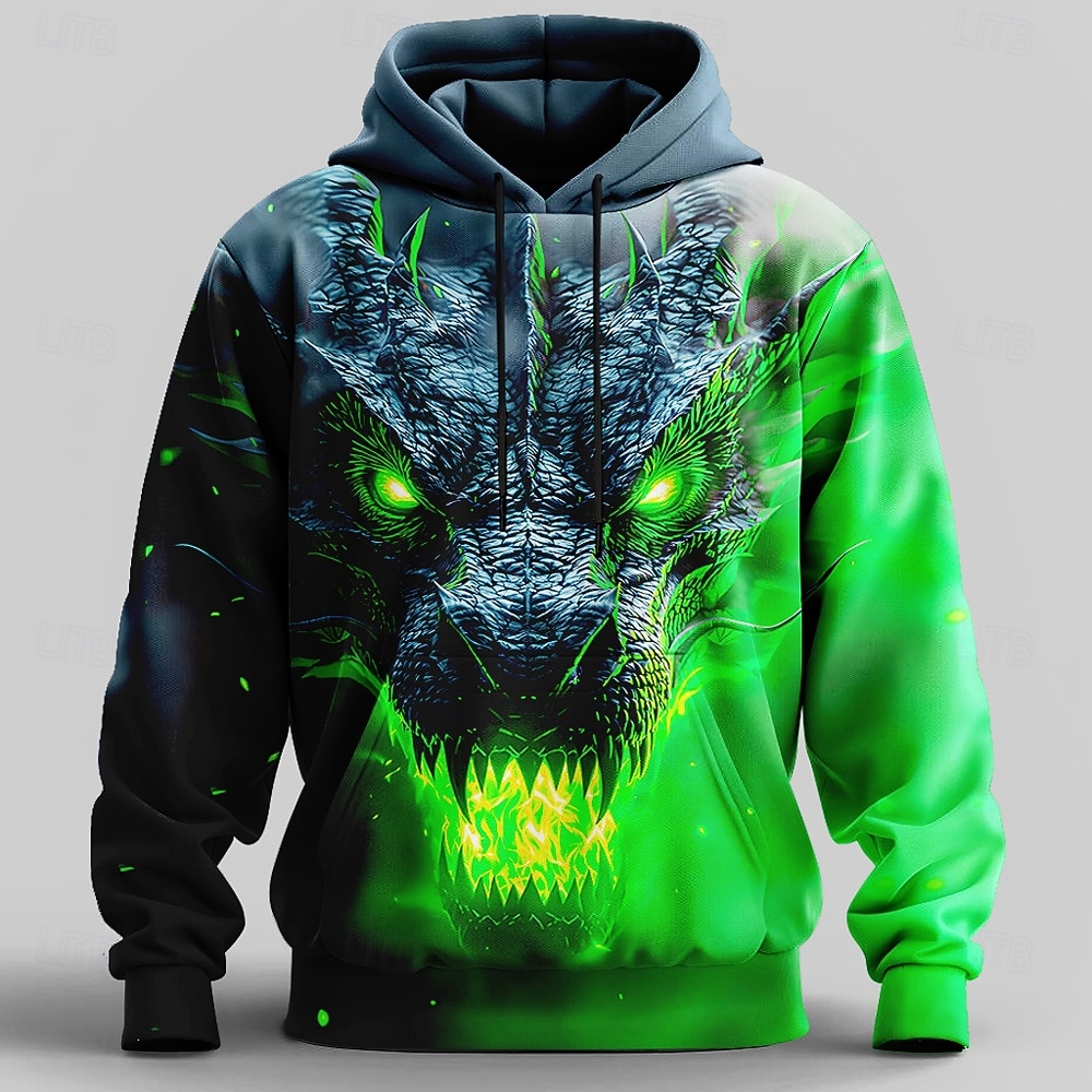 Męskie Smok 3D Bluza z Kapturem Bluzy Nowoczesne Impreza Długi rękaw Półgolf Kij Streetwear Niebieski Fioletowy Pomarańczowy Zielony Ściągana na sznurek Jesień Zima Projektant S M L XL XXL XXXL 2026 - $28.99 –P4