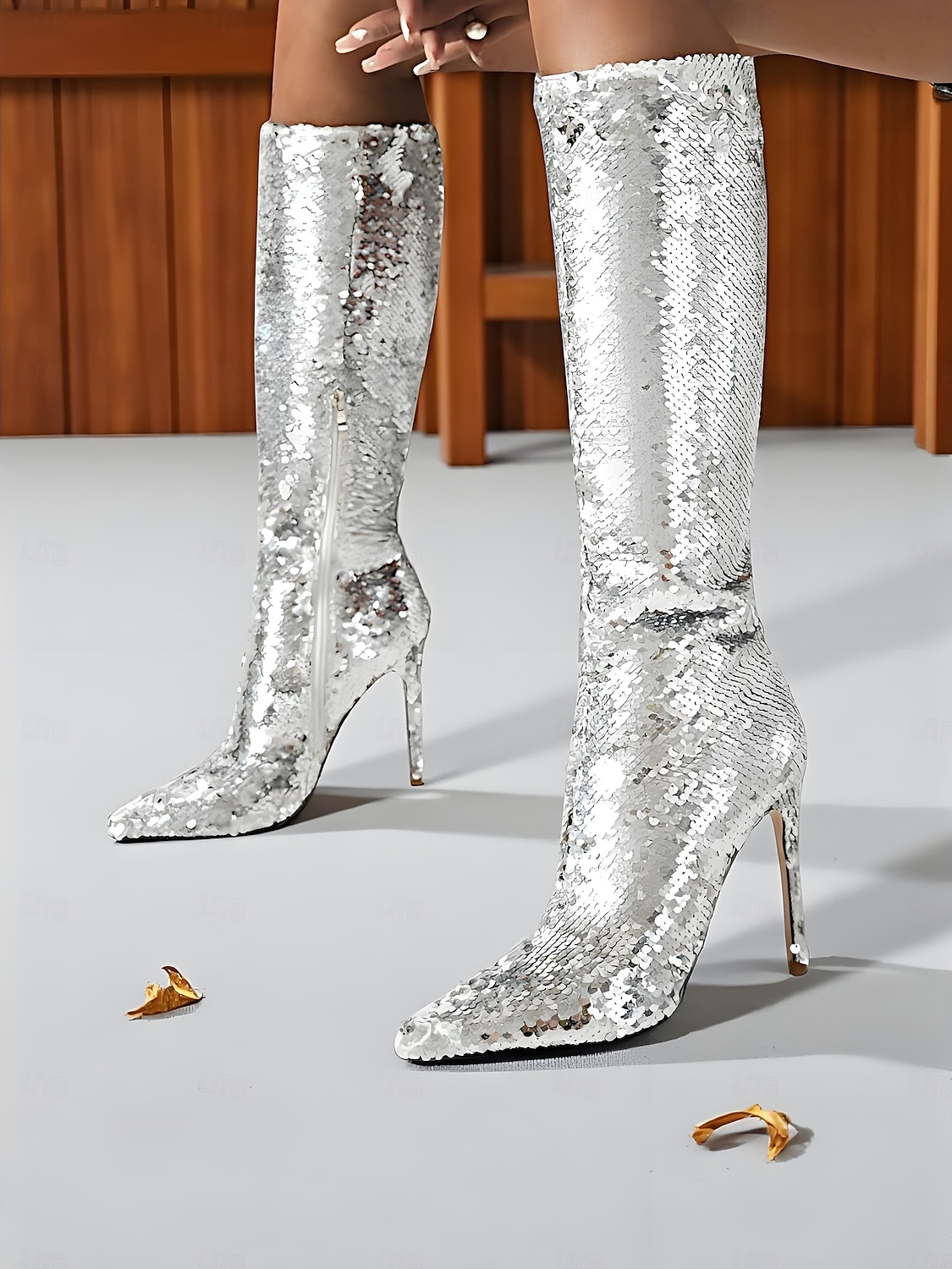 Botas femininas de cano alto com lantejoulas - botas de festa com salto agulha brilhante para mulheres, calçados da moda glamorosos para boates, apresentações no palco e trajes de noite de 2025 por $94.99 –P3