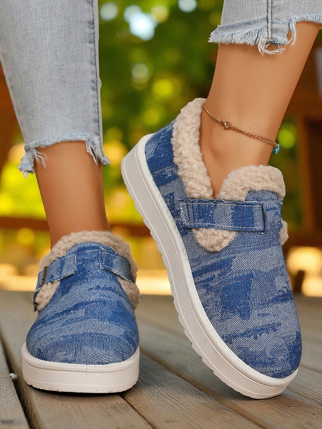 Botines de nieve para mujer con forro polar vaquero: zapatos de invierno cálidos e informales sin cordones con correa de velcro para viajes y paseos al aire libre. 2026 - $32.99 –P5