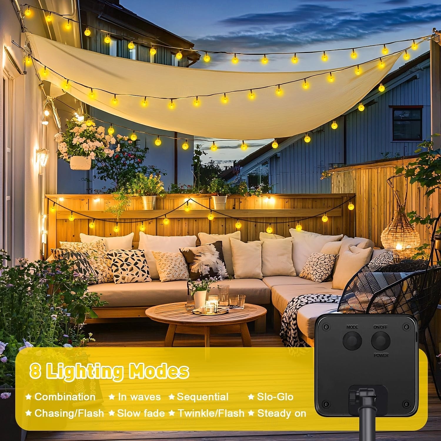 Solar Glühbirnen Lichterkette Außen 50 LEDs 7m Kristallball Solarlicht 6.5m 30 LEDs Außen IP65 wasserdicht 8 Modelle Lichterkette Feenlampen Solar Garten Girlanden Dekoration 2026 - $15.49 –P6