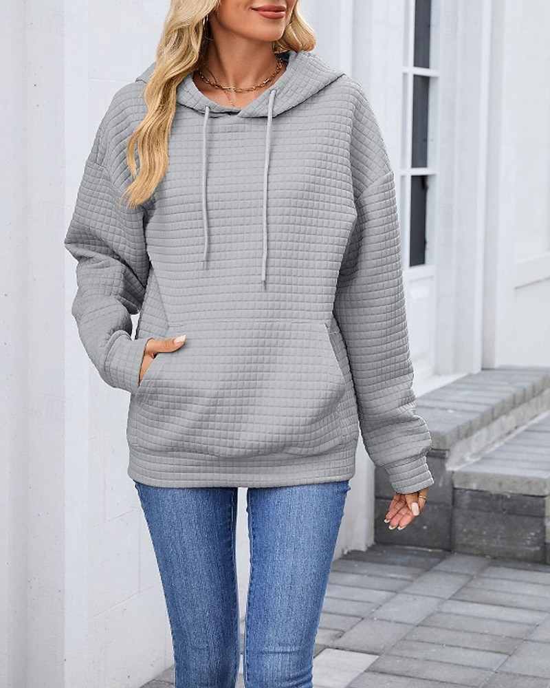 Damen Textur Bluse Kapuzenpullover Tasche Einfach Streetwear Lässig Langarm Mit Kapuze Normale Oberteile Straße Ferien Ausgehen Schwarz Rosa Braun Khaki Grau Herbst 2026 - $25.99 –P15