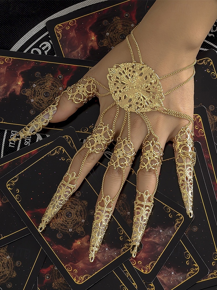 Halloween gotisk fingerkloarmbånd til dame – vintage filigran metallhåndsmykke med kjedeledd til kostymefester, cosplay og heksestil 2025 - $11.99 –P4