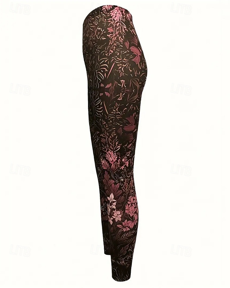 Dámské Kalhoty Legíny Pohodlné legíny Šik ven Na běžné nošení Plná délka Vysoký pas Květinový Elastický pas Tisk Prodyšnost Pohodlné Elastické Dovolená ulice Denní nošení Fialová Zelená Jaro Podzim 2026 - $19.99 –P2